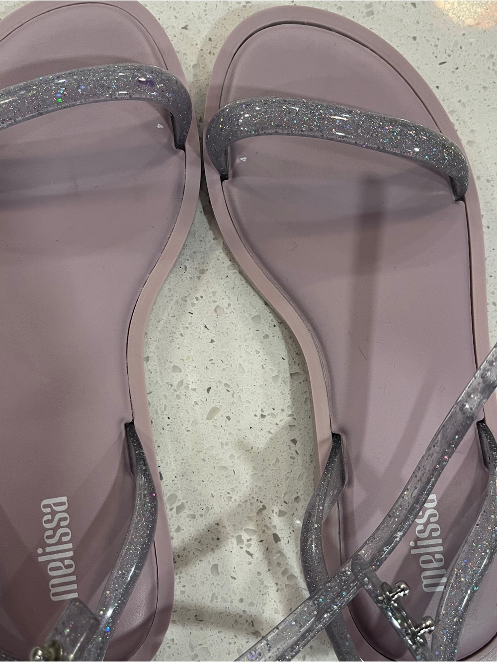 Melissa Women’s Glitter Purple Flip Flop Sandals never worn